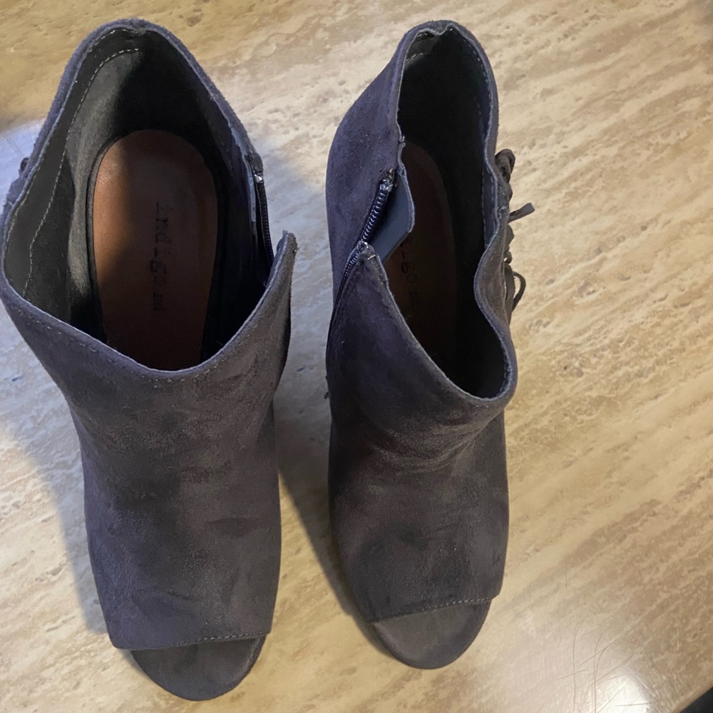 Indigo Peep-Toe Ankle Boots - Charcoal